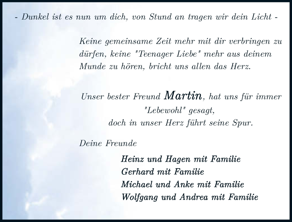  Traueranzeige für Martin Lohmann vom 22.03.2025 aus GESAMT