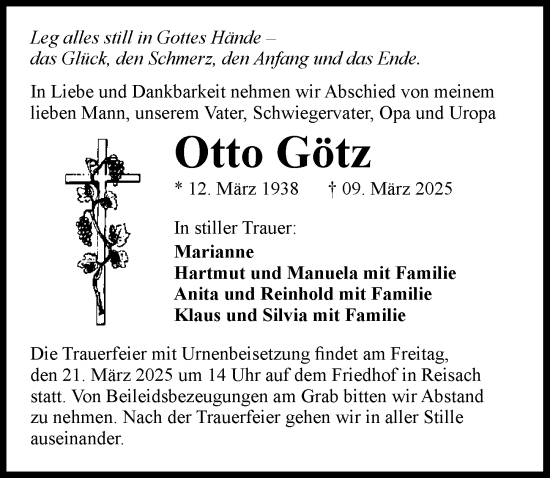 Traueranzeige von Otto Götz von GESAMT