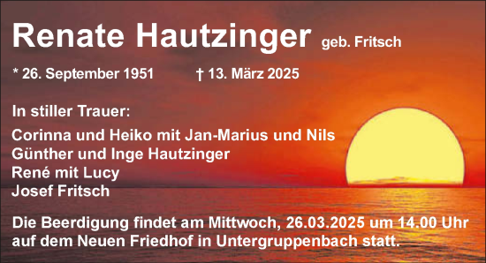 Traueranzeige von Renate Hautzinger von GESAMT