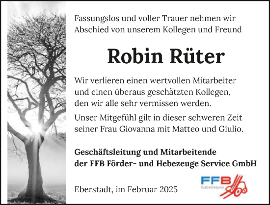 Traueranzeige von Robin Rüter von GESAMT