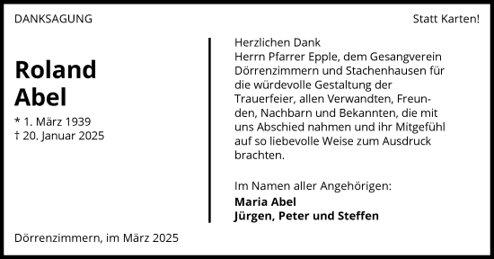 Traueranzeige von Roland Abel von GESAMT