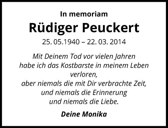Traueranzeige von Rüdiger Peuckert von GESAMT