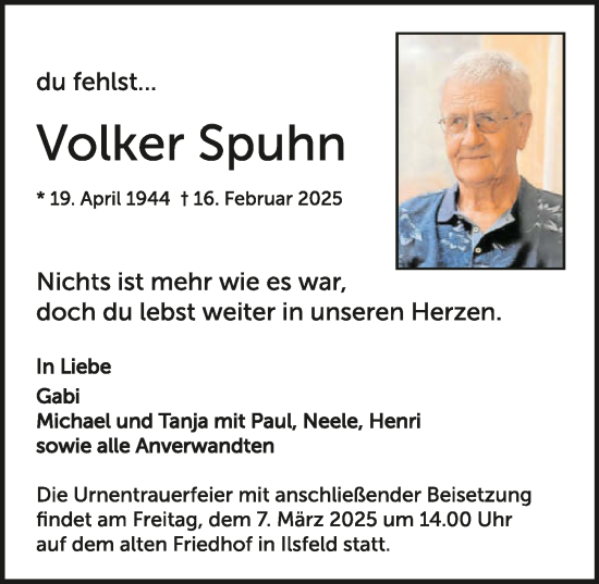 Traueranzeige von Volker Spuhn von GESAMT