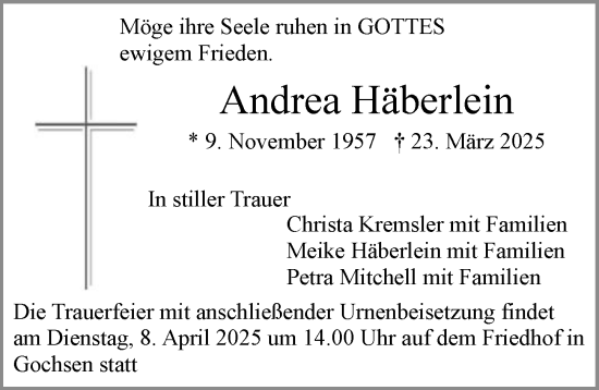 Traueranzeige von Andrea Häberlein von GESAMT