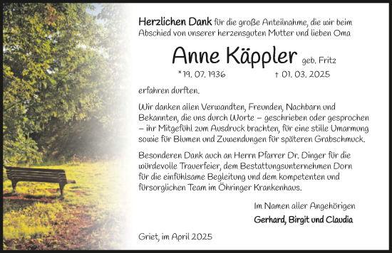Traueranzeige von Anne Käppler von GESAMT