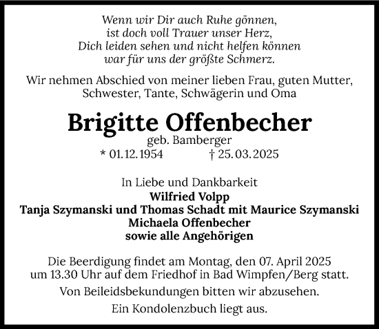 Traueranzeige von Brigitte Offenbecher von GESAMT