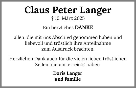 Traueranzeige von Claus Peter Langer von GESAMT