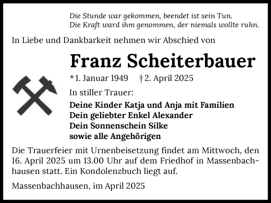 Traueranzeige von Franz Scheiterbauer von GESAMT