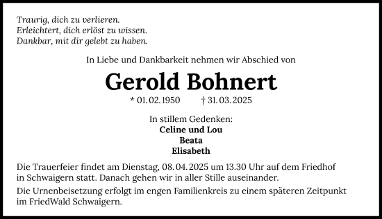 Traueranzeige von Gerold Bohnert von GESAMT
