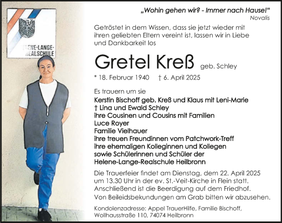 Traueranzeige von Gretel Kreß von GESAMT