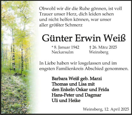 Traueranzeige von Günter Erwin Weiß von GESAMT