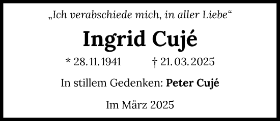 Traueranzeige von Ingrid Cujé von GESAMT