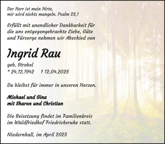Traueranzeige von Ingrid Rau von GESAMT