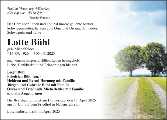 Traueranzeige von Lotte Bühl von GESAMT