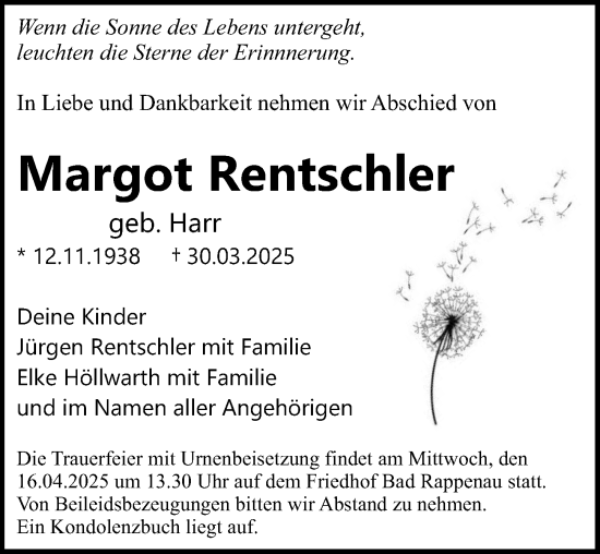 Traueranzeige von Margot Rentschler von GESAMT