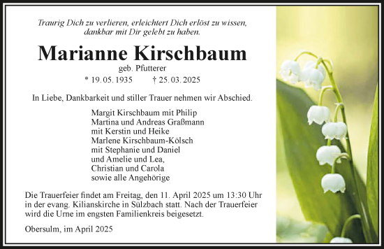 Traueranzeige von Marianne Kirschbaum von GESAMT