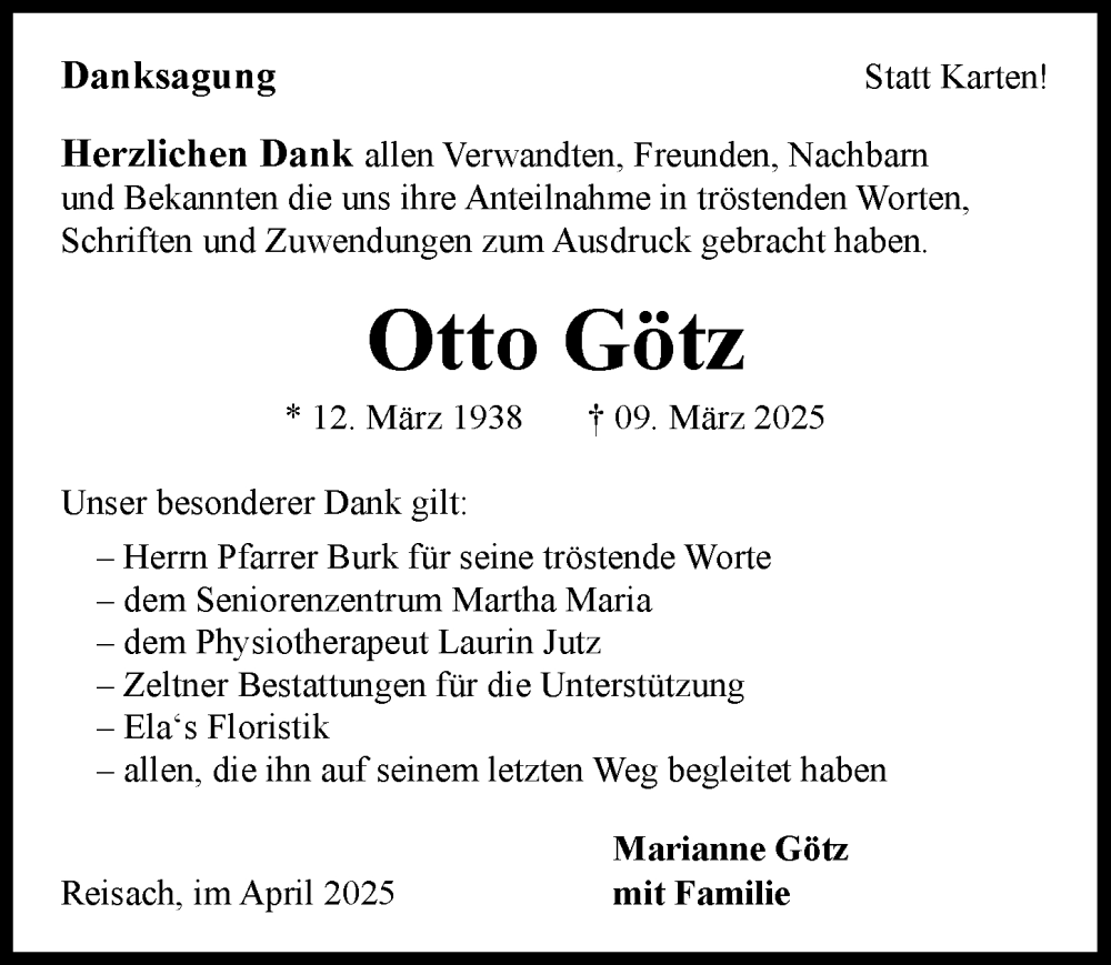  Traueranzeige für Otto Götz vom 12.04.2025 aus GESAMT
