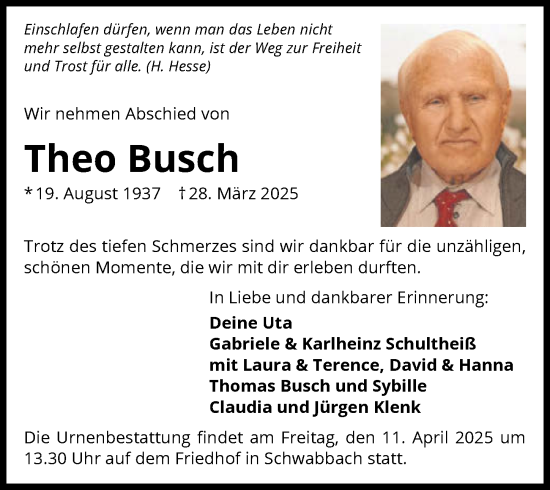 Traueranzeige von Theo Busch von GESAMT