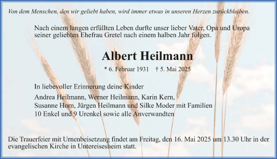 Traueranzeige von Albert Heilmann von GESAMT