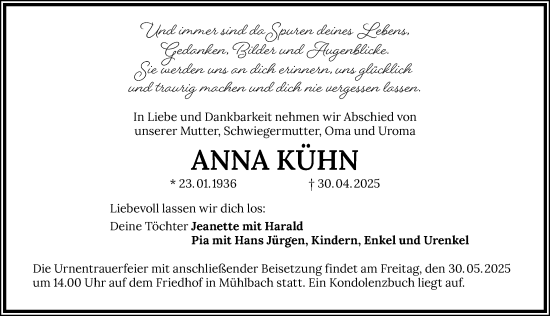 Traueranzeige von Anna Kühn von GESAMT