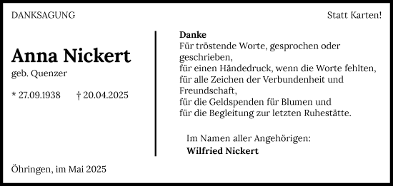 Traueranzeige von Anna Nickert von GESAMT