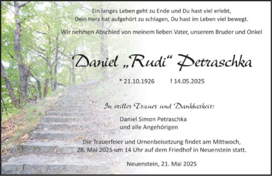 Traueranzeige von Daniel Petraschka von GESAMT