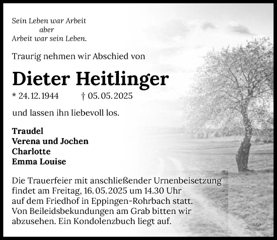 Traueranzeige von Dieter Heitlinger von GESAMT