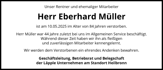 Traueranzeige von Eberhard Müller von GESAMT