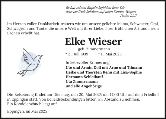 Traueranzeige von Elke Wieser von GESAMT