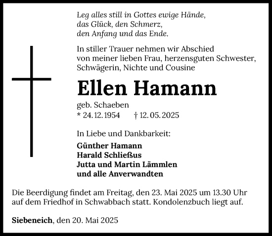 Traueranzeige von Ellen Hamann von GESAMT