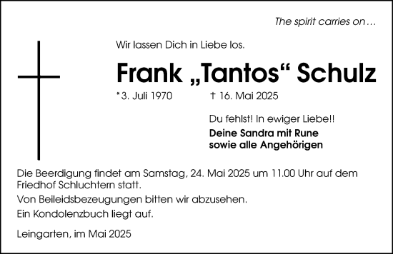 Traueranzeige von Frank Schulz von GESAMT