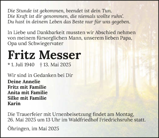 Traueranzeige von Fritz Messer von GESAMT