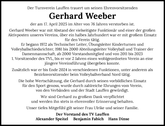 Traueranzeige von Gerhard Weeber von GESAMT