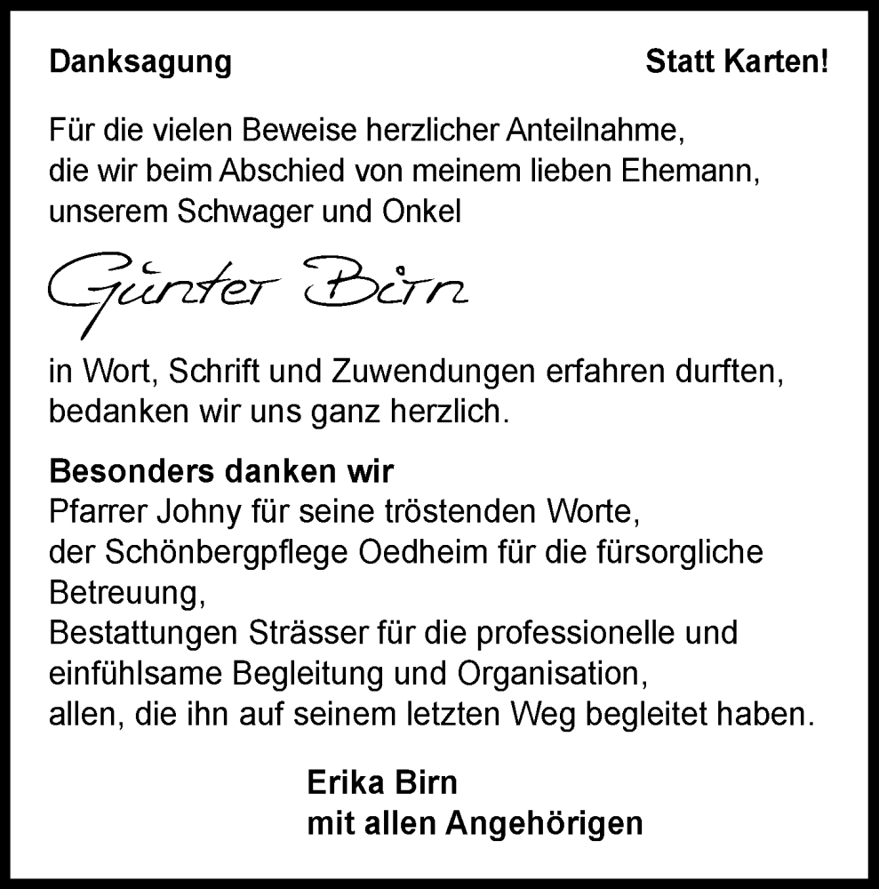  Traueranzeige für Günter Birn vom 24.05.2025 aus GESAMT