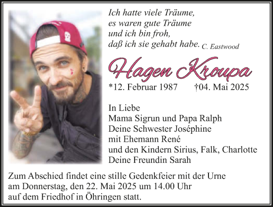 Traueranzeige von Hagen Kroupa von GESAMT