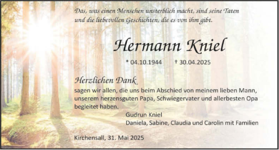 Traueranzeige von Hermann Kniel von GESAMT