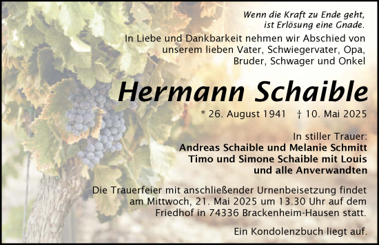 Traueranzeige von Hermann Schaible von GESAMT