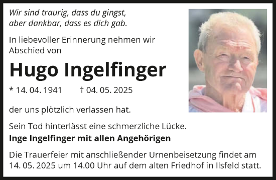 Traueranzeige von Hugo Ingelfinger von GESAMT