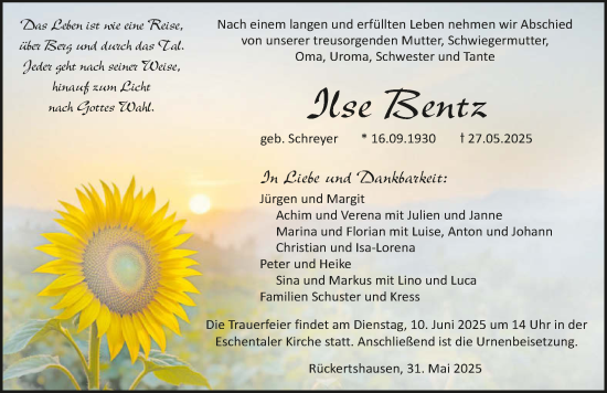 Traueranzeige von Ilse Bentz von GESAMT