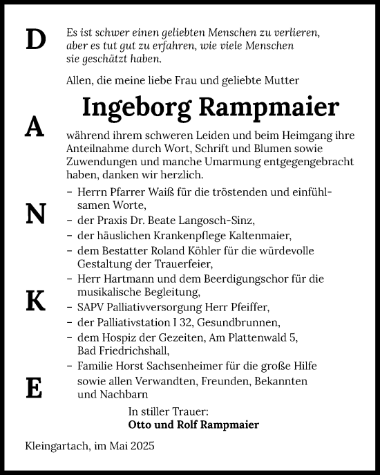 Traueranzeige von Ingeborg Rampmaier von GESAMT