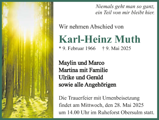 Traueranzeige von Karl-Heinz Muth von GESAMT