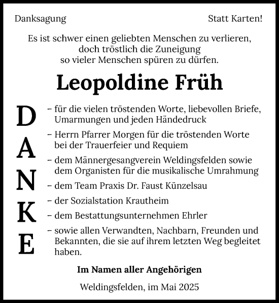 Traueranzeige von Leopoldine Früh von GESAMT