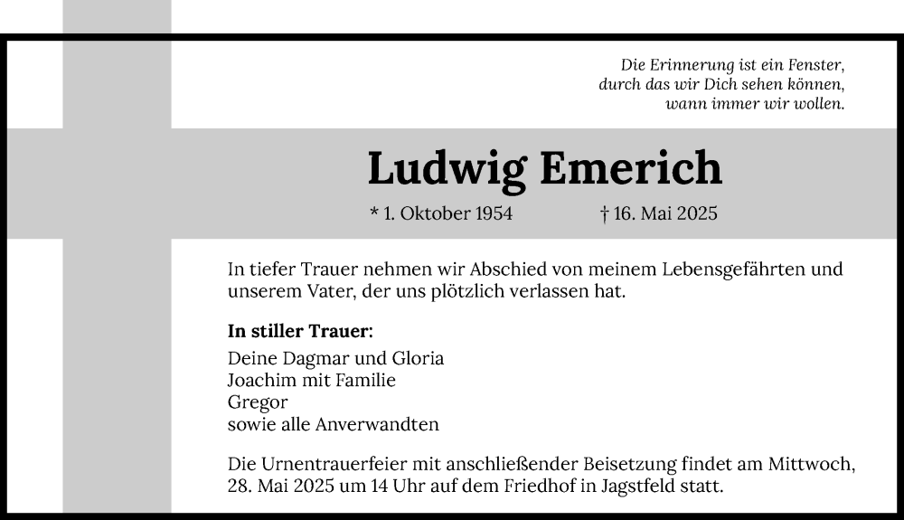  Traueranzeige für Ludwig Emerich vom 24.05.2025 aus GESAMT