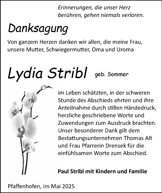 Traueranzeige von Lydia Stribl von GESAMT