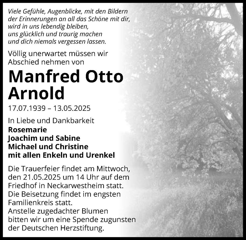  Traueranzeige für Manfred Otto Arnold vom 17.05.2025 aus GESAMT
