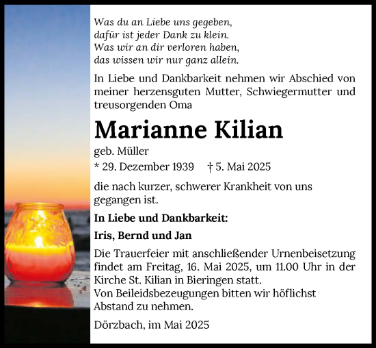 Traueranzeige von Marianne Kilian von GESAMT