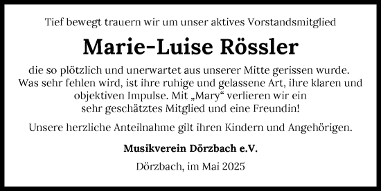 Traueranzeige von Marie-Luise Rössler von GESAMT