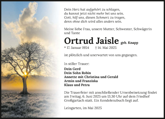 Traueranzeige von Ortrud Jaisle von GESAMT