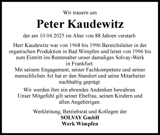 Traueranzeige von Peter Kaudewitz von GESAMT