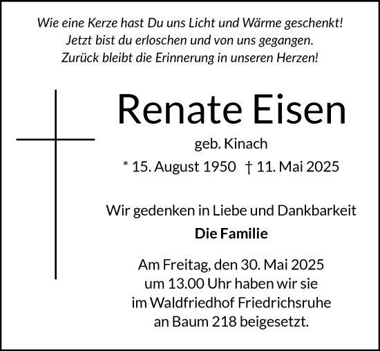 Traueranzeige von Renate Eisen von GESAMT